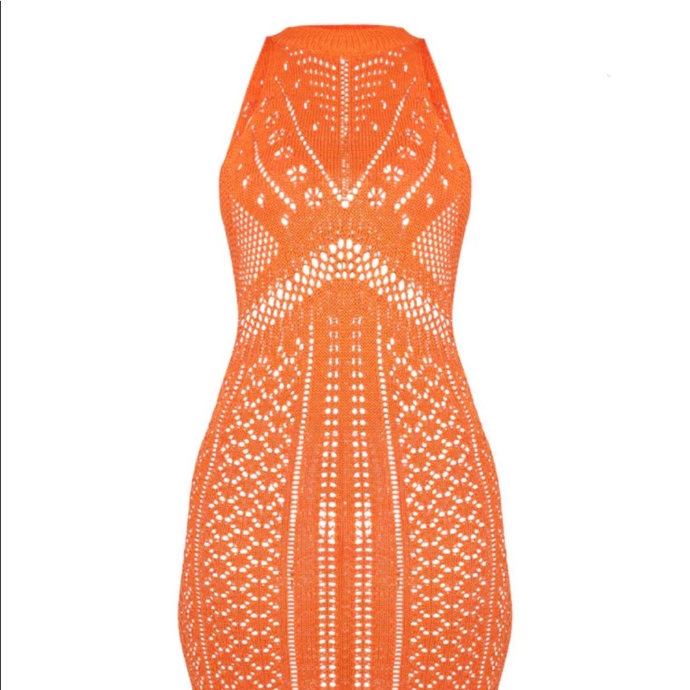 PLT ORANGE CUT OUT DETAIL CROCHET KNIT MIDI DRESS - Picture 5 of 11